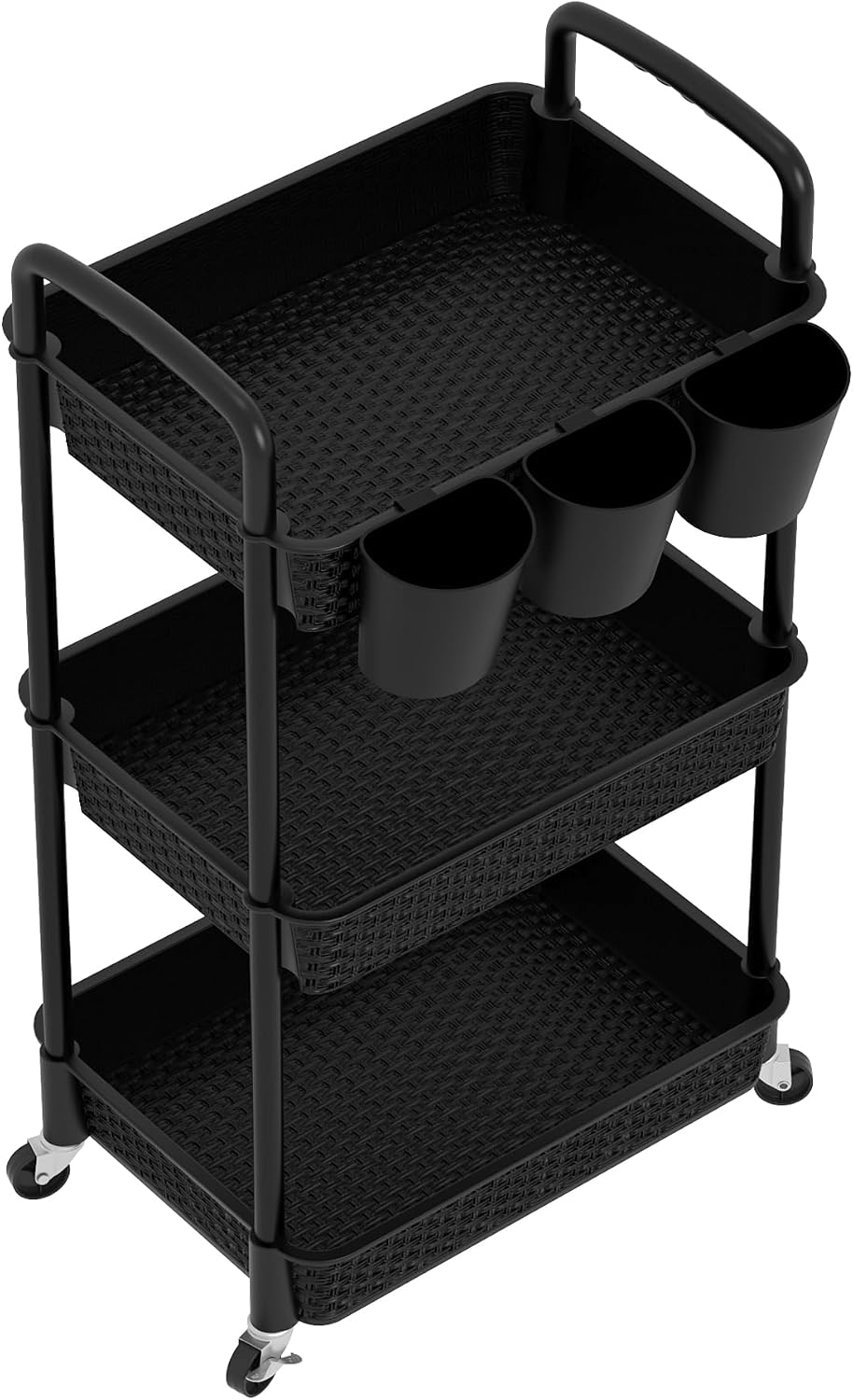 MOYIPIN 3-Tier Plastic Rolling Utility Cart with Handle,Utility Storage Cart for Office, Living Room, Kitchen,Movable Storage Organizer Shelves,White