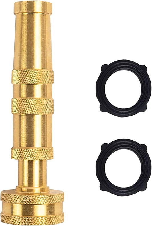 Hourleey Adjustable Twist Hose Nozzle, 4" Heavy-Duty Brass Hose Nozzle with 10 Garden Hose Rubber Washers, 2 Pack