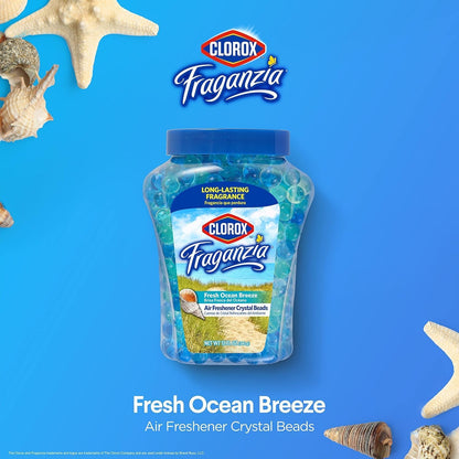 Clorox Fraganzia Crystal Beads Air Freshener, Long Lasting Room Deodorizer and Odor Eliminator Gel Beads to Freshen Home, Car, or Office, Fresh Ocean Breeze Scent, 12 Fl Oz - 2 Pack