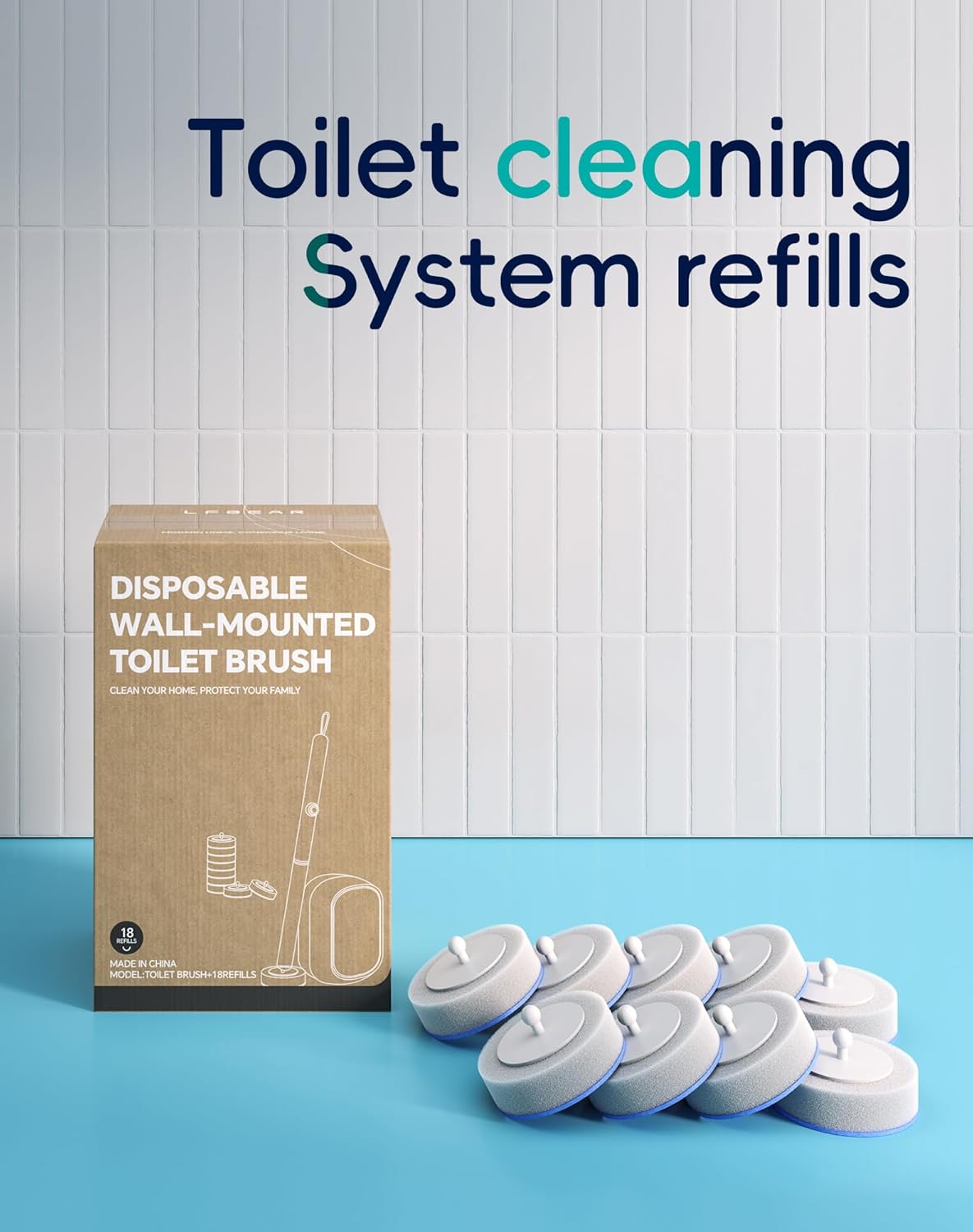 Disposable Toilet Cleaning System - Toilet Wand Kit with 36 High-Performance Refills, Wall Mounted Toilet Brush and Holder for Deep Cleaning Bathroom (2 Toilet Brush+48 Refills)