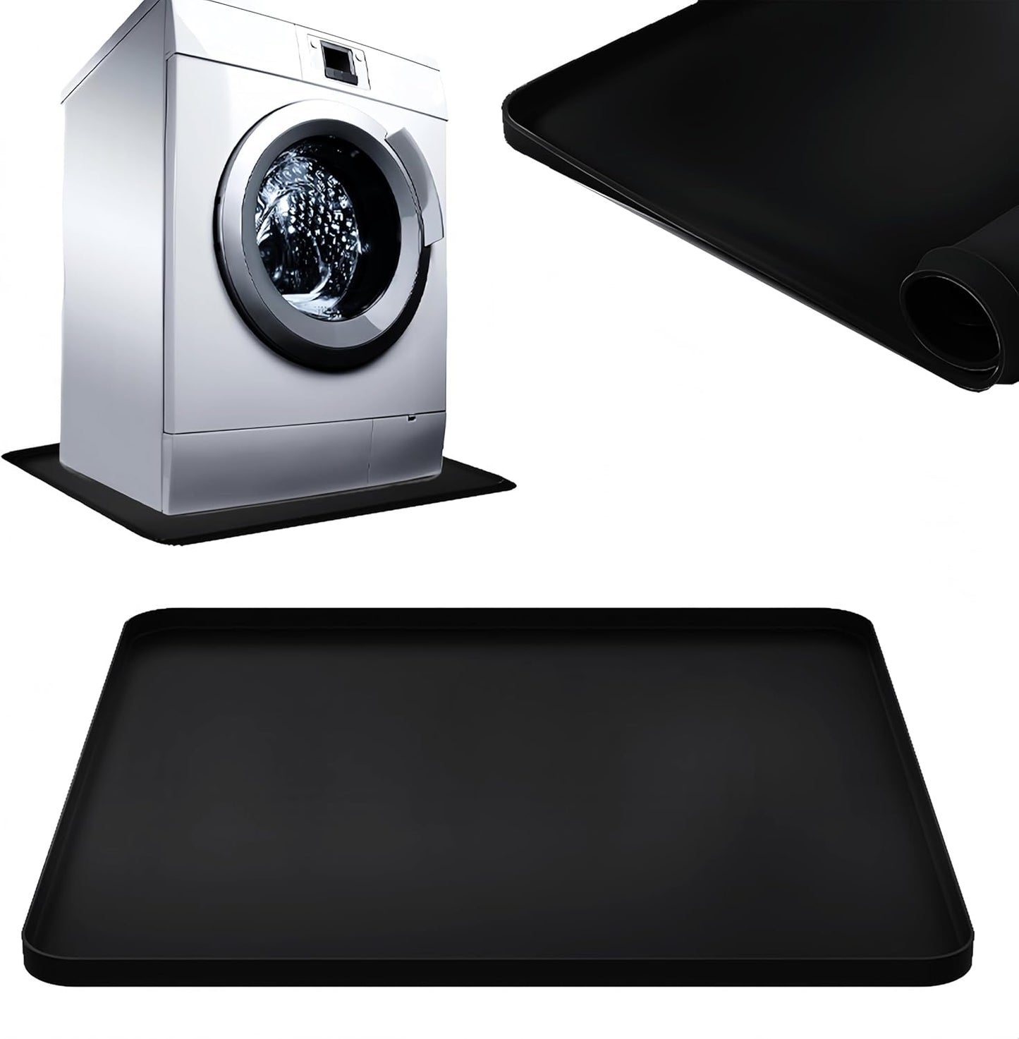 27×27inch Washer Drain Pan Silicone Mat, With Raised Edge Washing Machine Silicone Mat, Multi-function Non Slip, Soft Foldable Portable Waterproof Pad（grey）