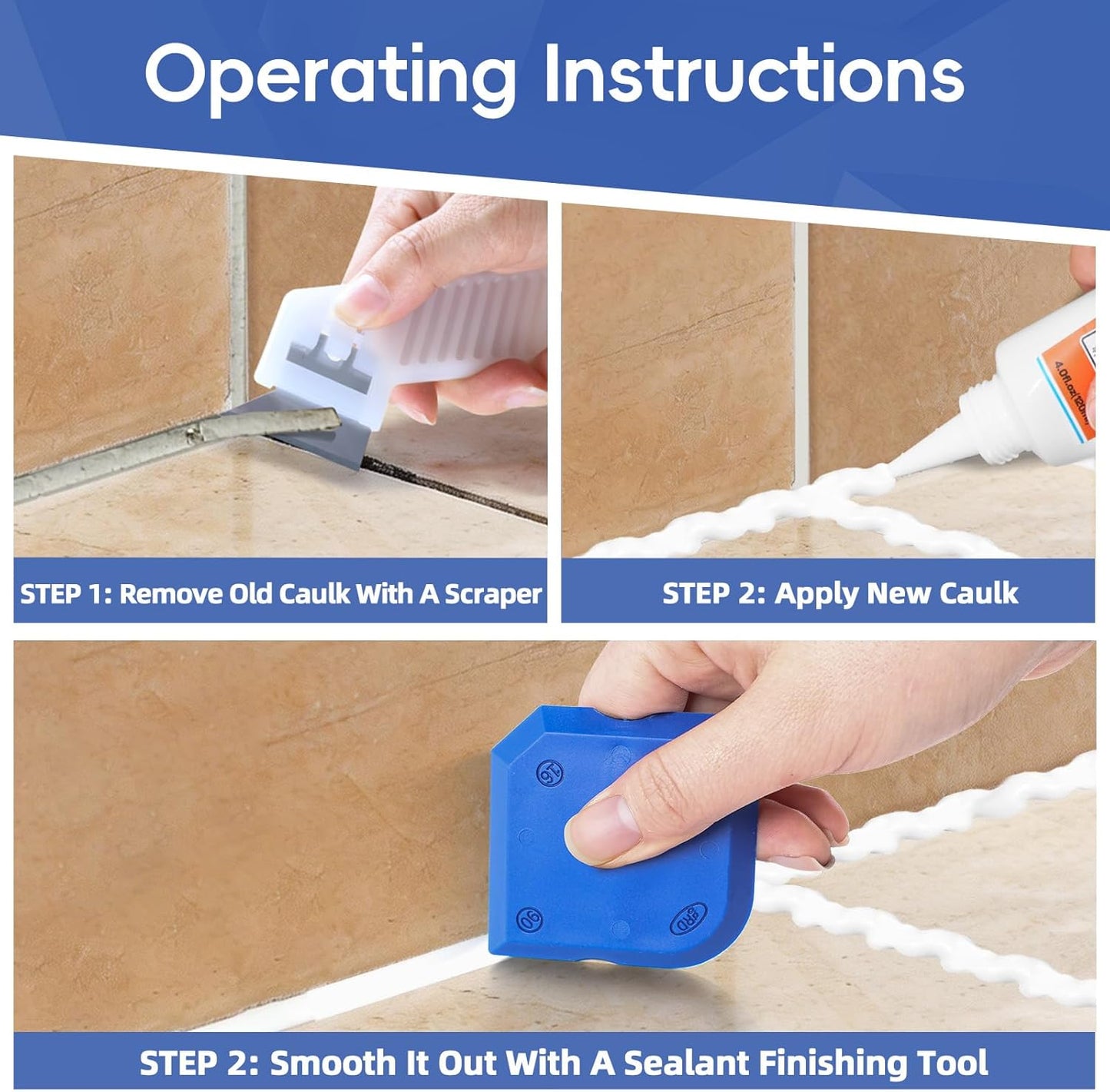 Goopreen Caulking Tool, 11 PCS Silicone Caulking Tool Kit, Caulk Remover Tool with 3 Metal Scrapers & Caulking Guide, Caulking & Grout Tools for Kitchen, Bathroom, Window, Sink&Tile Sealant Finishing