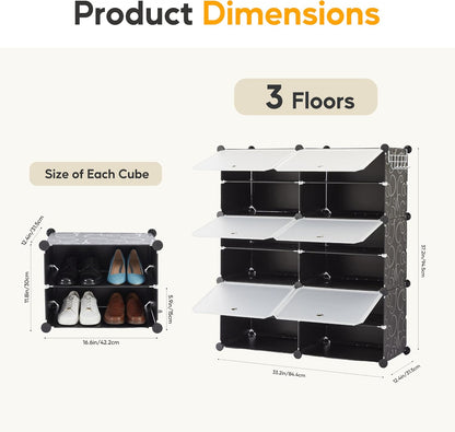 HealSmart Shoe Rack Organizer with Door, Shoe Storage Cabinet, Stackable Plastic Shelves for Closet, Entryway, Hallway, Bedroom, 8-Tier 32-Pair, White