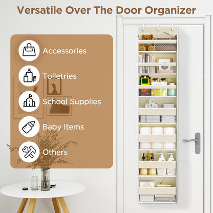 6 Tiers Over The Door Organizer, Heavy Duty Hanging Organizer Storage with Large Capacity Pockets, Behind Door Storage Hanging Shelves for Closet Wall Bathroom Bedroom Nursery Pantry, 1 Pack Grey