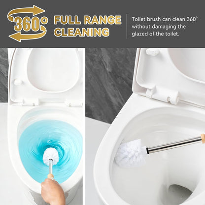 Toilet Brush and Holder Set, Ceramic Turtle Base Toilet Brush Set - 7.5” Bowl Cleaner, Toilet Scrubber Brush with Ergonomic Handle (Silver)