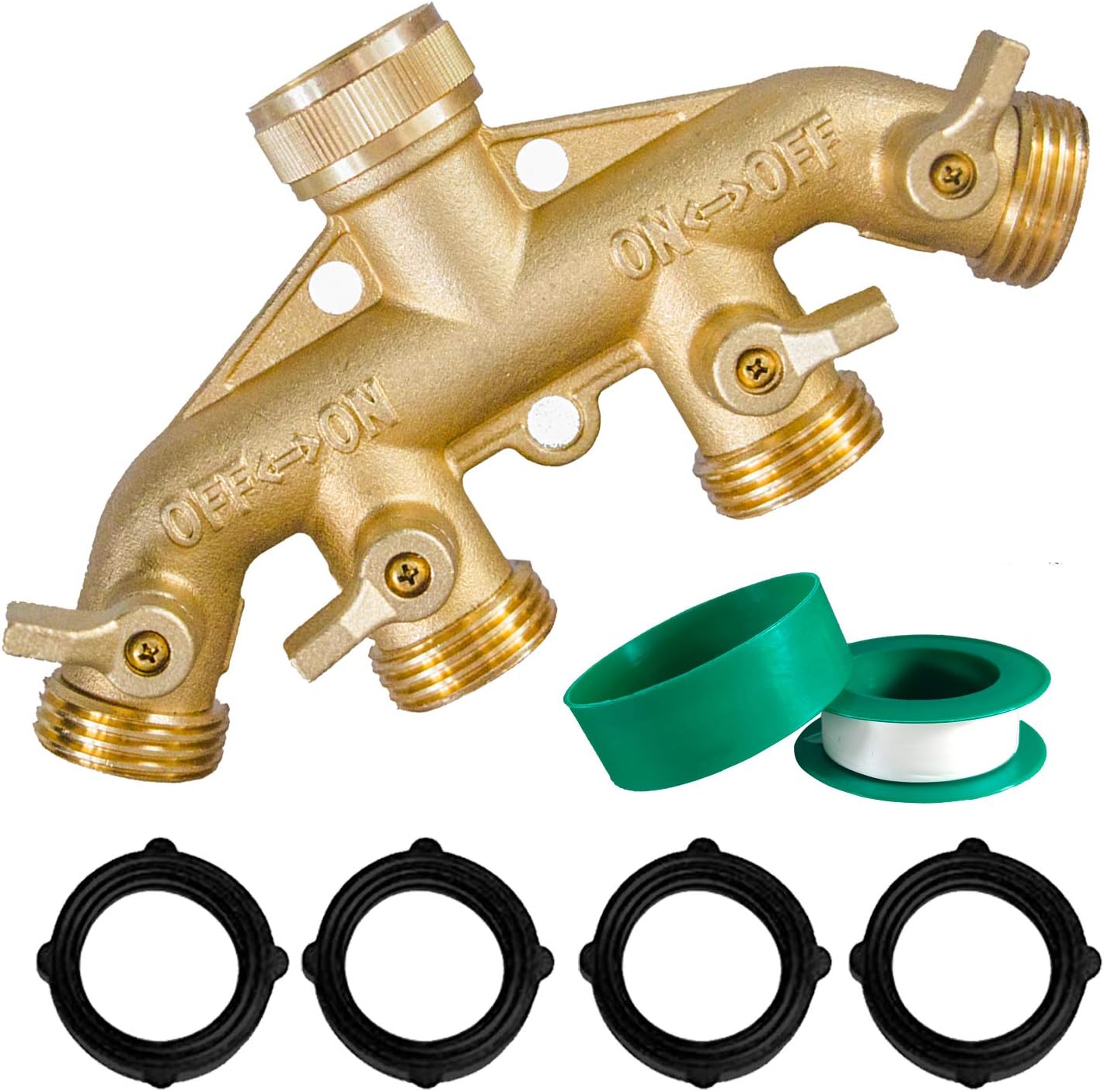 Hourleey Brass Garden Hose Splitter (2 Way), Solid Brass Hose Y Splitter 2 Valves with 2 Extra Rubber Washers (2 PACK)