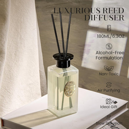 M&SENSE 6.3 oz Large Reed Diffuser Set | Lime+Basil Scent Oil Diffuser with Sticks | Hotel Collection Non-Toxic Home Fragrance |for Bedroom Bathroom Living Room - Colors A