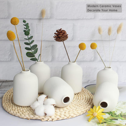 YANLING 6 Pack White Vase Small Ceramic Vases for Decor, Bud Vases | for Centerpieces White Vases for Flowers Boho Home Decor, Pampas Grass Dried Flowers Vases