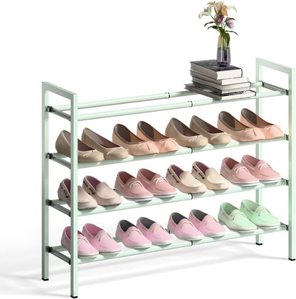Bumusty 3-Tier Expandable Shoe Rack for Closet, 18“-33” Adjustable Shoe Rack for Small Space, Small Shoe Organizer for Front Door, Sturdy Metal, Black
