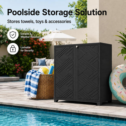 ADDOK Outdoor Storage Cabinet,60 Gallon Waterproof Resin Patio Storage Cabinet with 1 Adjustable Metal Shelf, Upright Outdoor Cabinet for Garden Tools, Pool Supplies, Toys, Porch and Garage