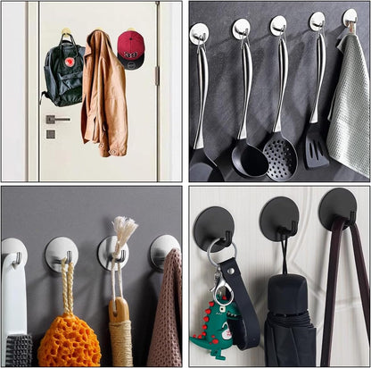 4 Pcs Stainless Steel Adhesive Hooks, Heavy Duty Waterproof in Shower Hook for Hanging Loofah, Towels, Clothes, Robes for Bathroom Removable Adhesive Wall Door Hangers, Black