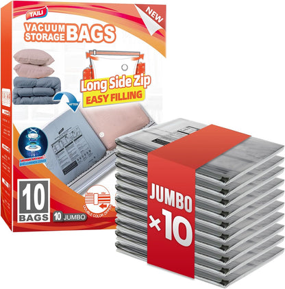 TAILI 8 Pack Jumbo Vacuum Storage Bags, 39x28 inch, LONG SIDE ZIP Vacuum Seal Bags for Clothing, Space Saver for Beddings, Comforters, Blankets, Pillows