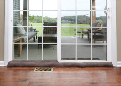 HOME DISTRICT Sliding Door Draft Stopper - Glass Door Draft Blocker, Patio Under Door Draft Stopper, Door Air Blocker Draft Dodger - Approx. 71" Long - Brown Tweed