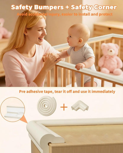 Baby Proofing Edge Protector, 6.6FT, 0.67" Extra Thick, Pre-Taped | L-Shape Air Buffering Soft NBR Rubber Foam Guard, Furniture Corner & Edge Safety Bumpers with 6 Corner Covers, White