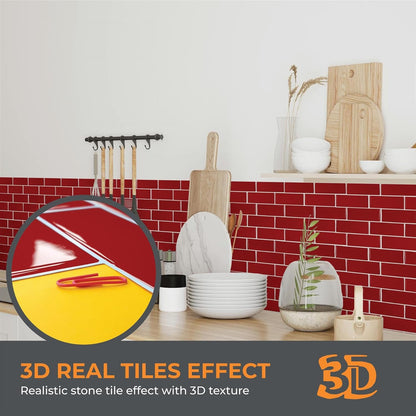 WALPLUS 20 Sheets Peel and Stick Kitchen Backsplash Tile Stickers Self Adhesive Stick on Subway Tile 12" x 6" Bathroom Splashback Water Heat Resistant 3D Wall Tiles Pure White Gray