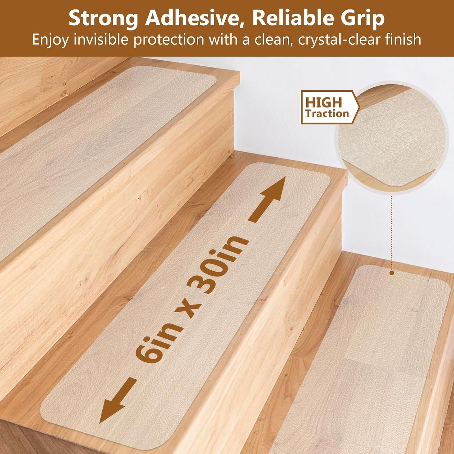 10 Pack 6” x 30” Anti Slip Traction Treads with Glow in The Dark Stripe, Outdoor Waterproof Non Skid Pre-Cut Tape with Roller, High Traction Friction Abrasive Adhesive for Stairs Step