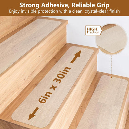 10 Pack 6” x 30” Anti Slip Traction Treads with Glow in The Dark Stripe, Outdoor Waterproof Non Skid Pre-Cut Tape with Roller, High Traction Friction Abrasive Adhesive for Stairs Step