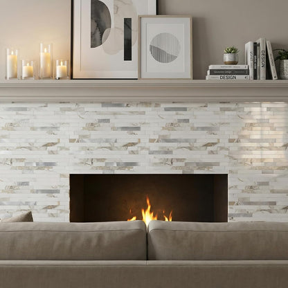 Yipscazo 2026 New Upgrade 11.34" X 11.57" Peel and Stick Backsplash, Stick on Backsplash Tiles for Kitchen, Bathroom, Fireplace (10 Sheets, Beige Rocks + Rose Gold)