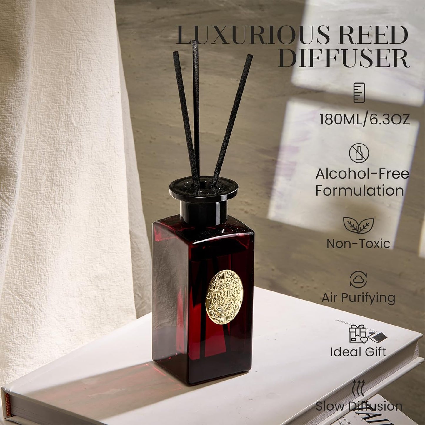 M&SENSE 6.3 oz Large Reed Diffuser Set | Lime+Basil Scent Oil Diffuser with Sticks | Hotel Collection Non-Toxic Home Fragrance |for Bedroom Bathroom Living Room - Colors A