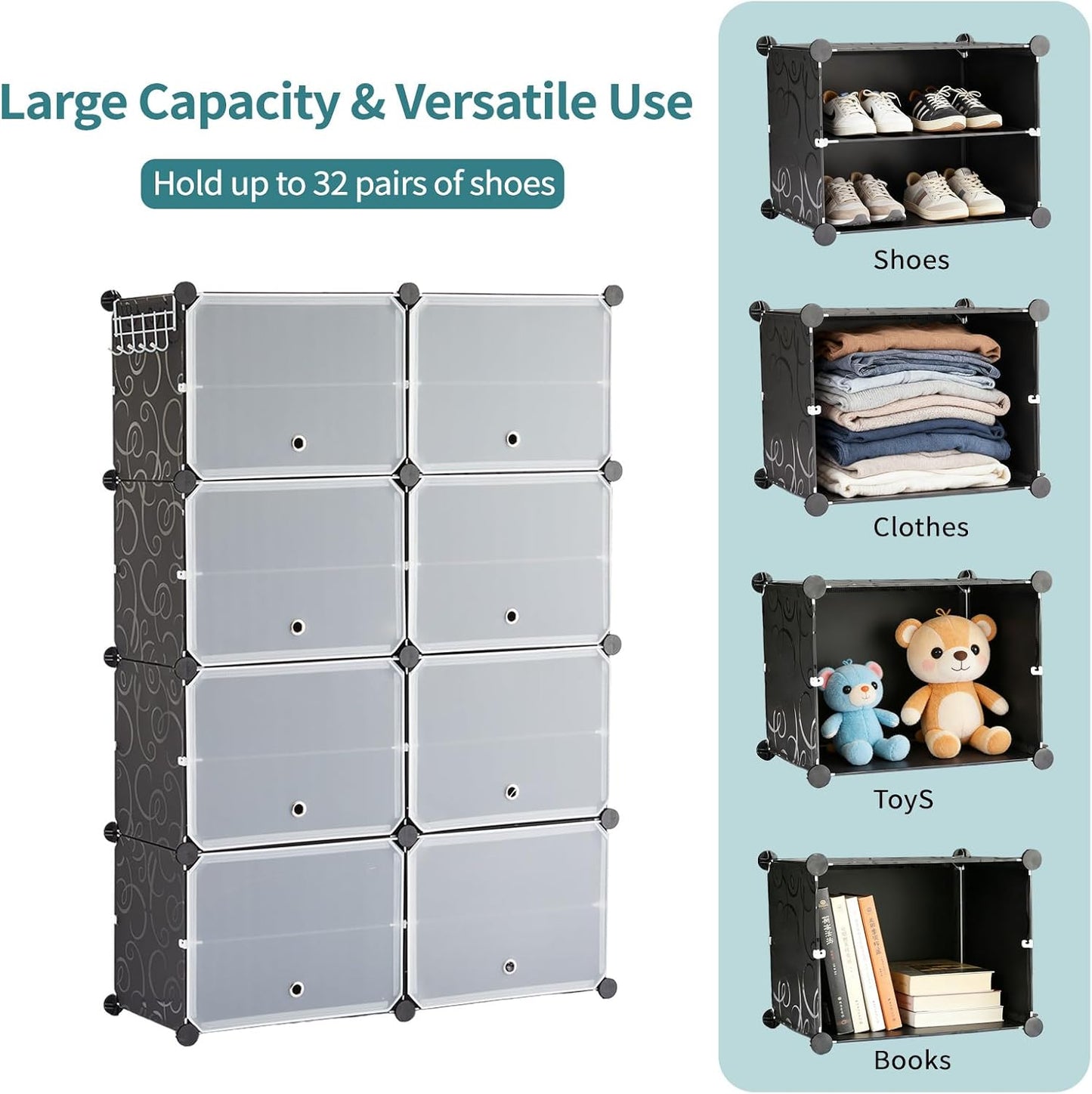 Simple Deluxe 6-Tier Shoe Rack Organizer with Doors, Stackable Shoe Storage Cabinet for Entryway Closet, Plastic Shoe Shelf with Metal Frame, Holds up to 24 Pairs for Bedroom Hallway, Black