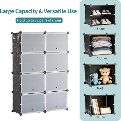 Simple Deluxe 6-Tier Shoe Rack Organizer with Doors, Stackable Shoe Storage Cabinet for Entryway Closet, Plastic Shoe Shelf with Metal Frame, Holds up to 24 Pairs for Bedroom Hallway, Black