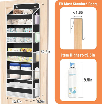 WISELIFE Over The Door Organizer Storage 4 Shelves Large Capacity Hanging Bedroom Storage Solution with 6 Side Pockets for Dorm Bathroom Pantry Nursery and Baby Essentials Holds up to 40 Lbs (Black)
