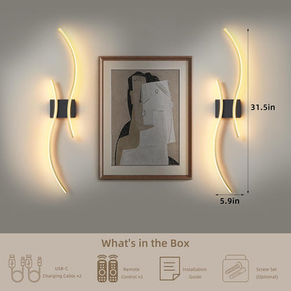 Battery Operated Wall Sconce Set of 2, Dimmable Modern LED Rechargeable Wall Light with Remote Control, Wall Decor for Living Room, Hallway, Quick Install, No Electrician Required