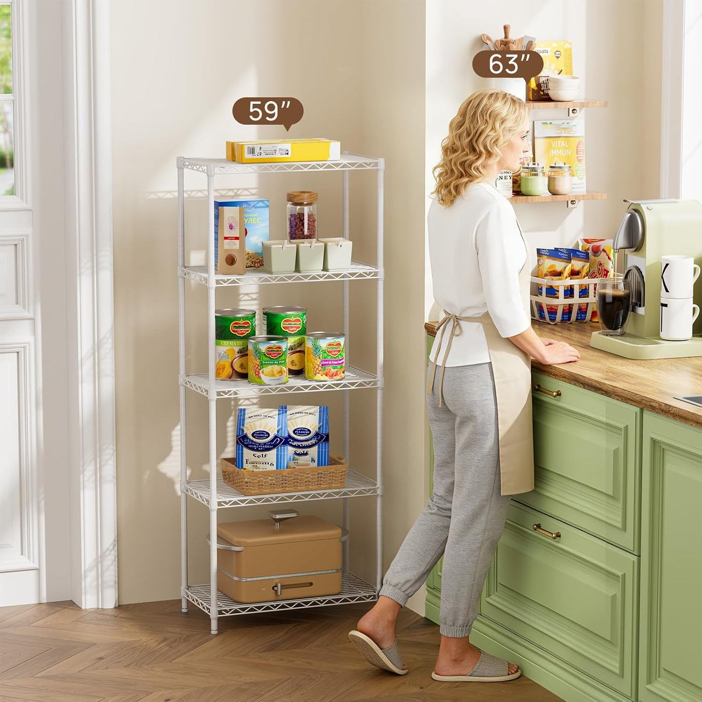 Golpart 4 Tier Adjustable Storage Shelves Metal Utility Shelf Wire Shelving Unit Organizer Rack for Home Kitchen Office Bathroom Pantry Room 12" D x 18" W x 44" H