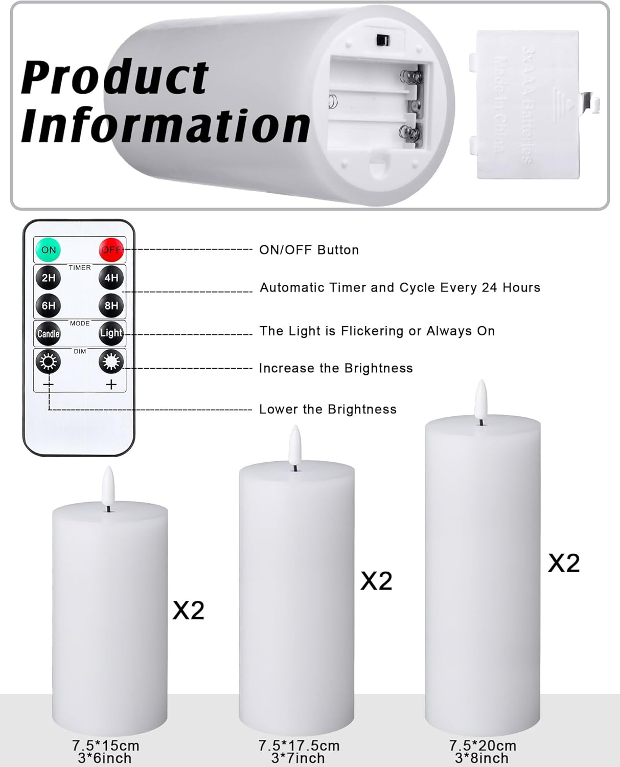 VIHOSE 9 Pack White Flameless Candles Set with Remote and Timer Flickering Flameless Battery Candles Flat Top LED Pillar for Wedding Outdoor Home Festival Decoration(D 3'' H 4'' 5'' 6'')
