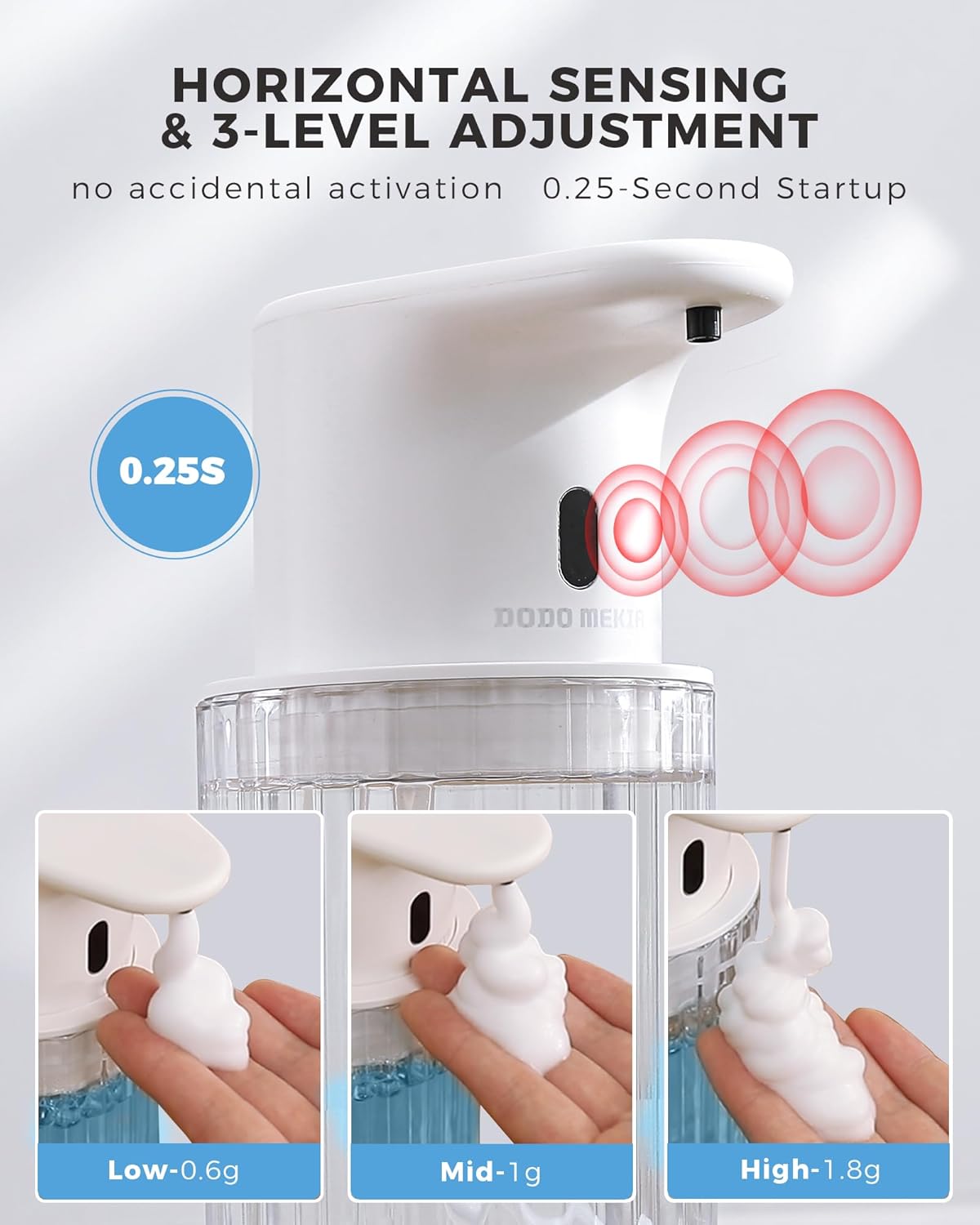 Automatic Foaming Soap Dispenser Touchless, 3 Adjustable Liquid Levels, 10oz/300ml Rechargeable, IPX7 Waterproof for Bathroom, Kitchen, Black