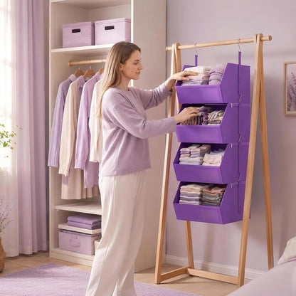 2 Pack 4-Tier Hanging Closet Organizer, Detachable Hanging Storage Shelves with Reinforced Side Panels, Hanging Closet Organizer for Clothes, Sweaters, Towels, Socks & Accessories, Purple