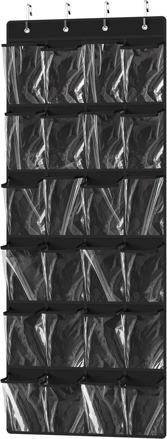 Simple Houseware 24 Pockets - Crystal Clear Over The Door Hanging Shoe Organizer, Gray (64'' x 19'')