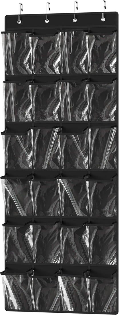 Simple Houseware 24 Pockets - Crystal Clear Over The Door Hanging Shoe Organizer, Gray (64'' x 19'')