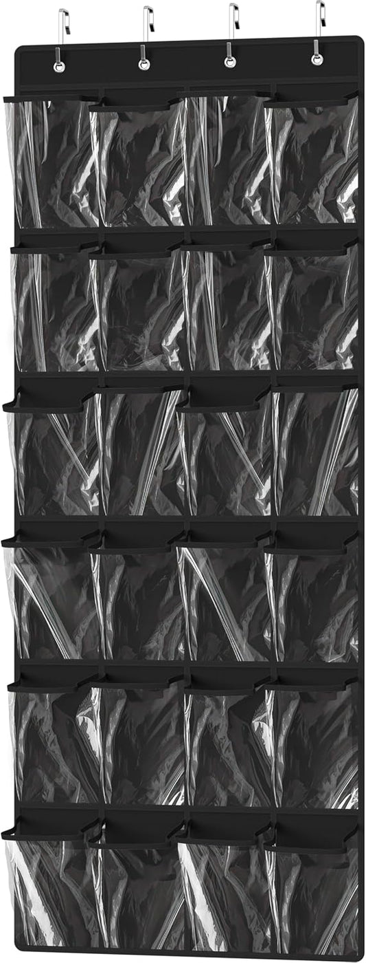 Simple Houseware 24 Pockets - Crystal Clear Over The Door Hanging Shoe Organizer, Gray (64'' x 19'')