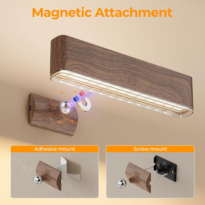 MOITA Magnetic Wireless Battery Operated Wall Sconce, Rechargeable Remote Control & Touch Control Wall Sconces Set of Two, 3-Color Temperatures LED Wall Lights, 360° Rotatable (Walnut, 2-Pack)