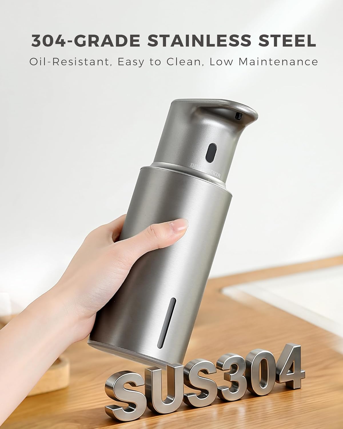 Automatic Foaming Soap Dispenser Touchless, 304 Stainless Steel Bottle Body &16.2oz/480ml Rechargeable, 3 Adjustable Liquid Levels, IPX7 Waterproof, for Kitchen Bathroom, Stainless Steel