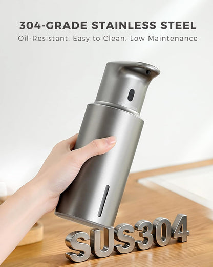 Automatic Foaming Soap Dispenser Touchless, 304 Stainless Steel Bottle Body &16.2oz/480ml Rechargeable, 3 Adjustable Liquid Levels, IPX7 Waterproof, for Kitchen Bathroom, Stainless Steel