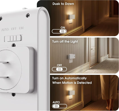 Briignite Motion Sensor Night Light, 2 Pack Motion Activation Night Lights Plug into Wall, Auto On Off, 0-100LM Dimmable Night Light Plug in, 3000K Warm White LED Nightlight for Kids Bedroom Hallway