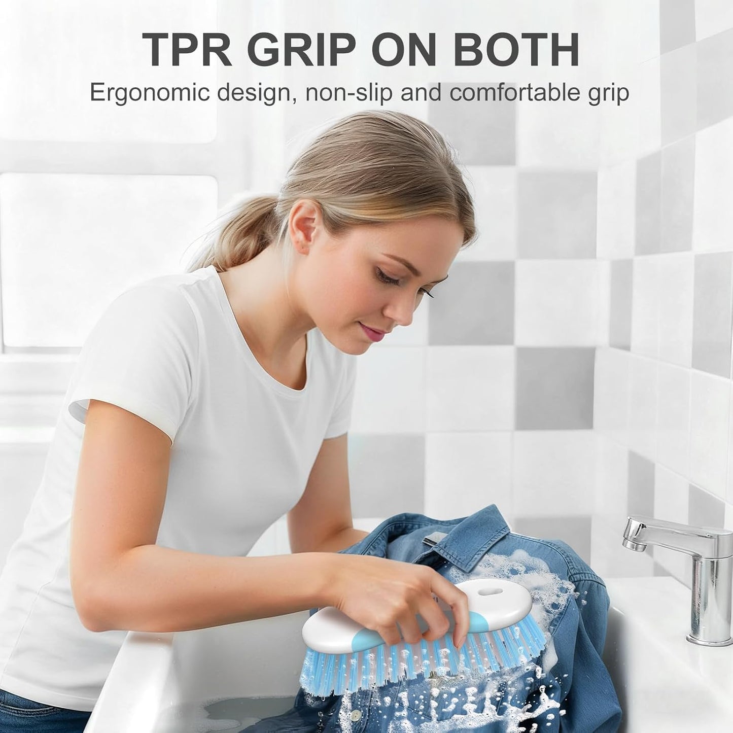 SetSail Multi-Purpose Scrub Brush of 2 Pack, Stiff Bristles Cleaning Brush with Non-Slip Grip Heavy Duty Scrub Brushes for Cleaning Bathroom Kitchen Tile Bathtub Sink, Grey