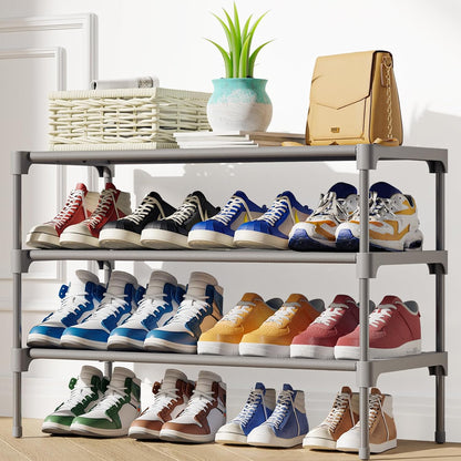 Kitsure Shoe Rack - Non-Woven Shoe Rack Shelf, Shoe Organizer for Closet, Entryway, Garage & Corridor, Stackable Shoe Shelves, 27.5" Wide - 3 Tier, Black