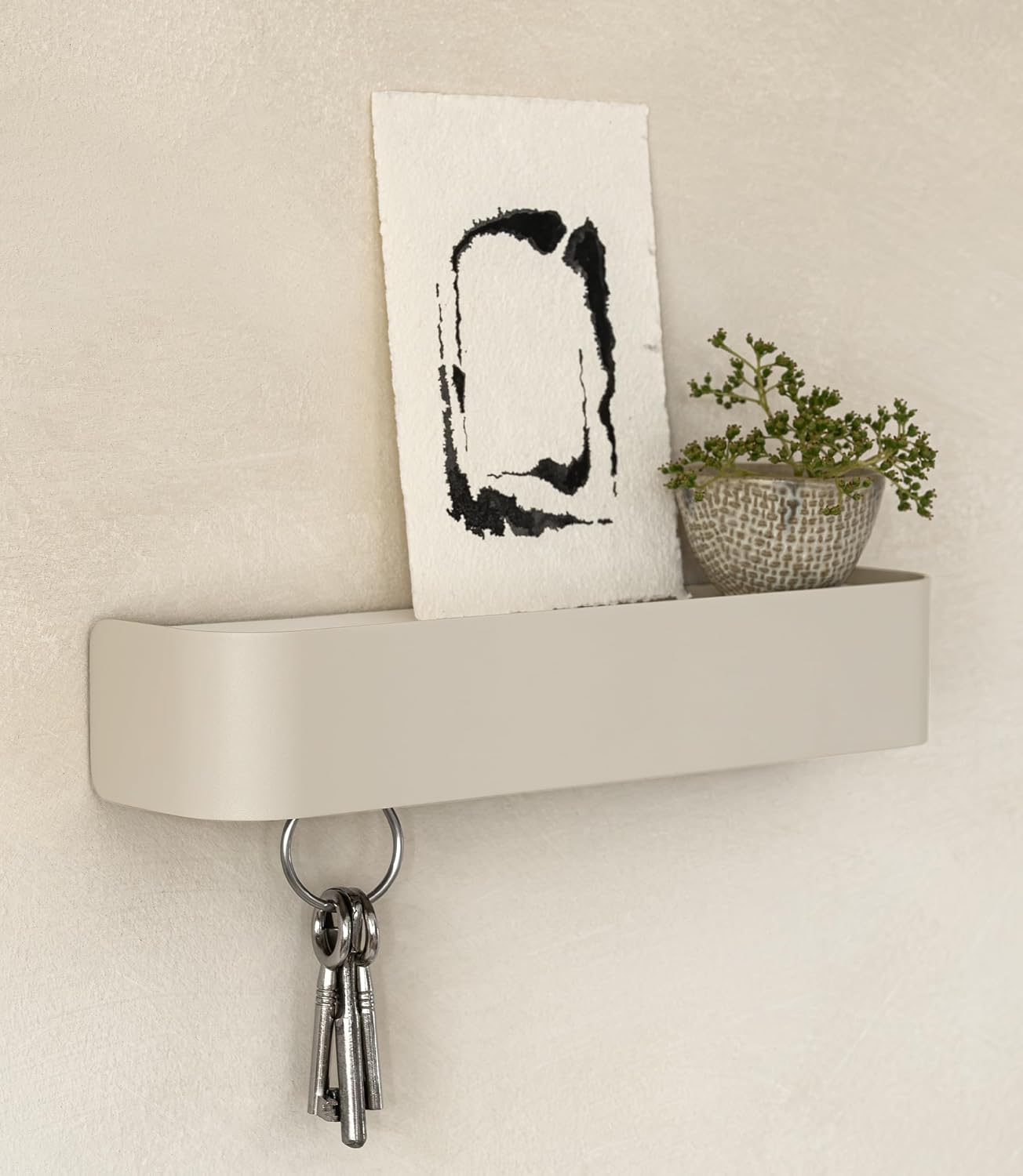 Kazai. Key Holder for Wall 'Tone' | Minimalist Key Hooks Design from Berlin | Modern Key Hanger with Metal Shelf | Key Hook Wall Mounted as Hallway Furniture | Sand Taupe