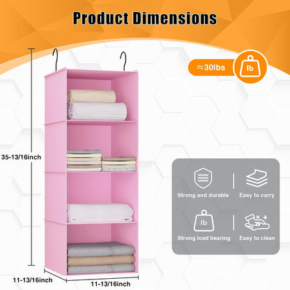 Hanging Closet Organizer 3-Shelf, Oxford Fabric Wardrobe Storage, Gray | Easy-mount foldable design holds clothes, handbags, shoes & accessories; washable Oxford fabric, sturdy and space-saving.