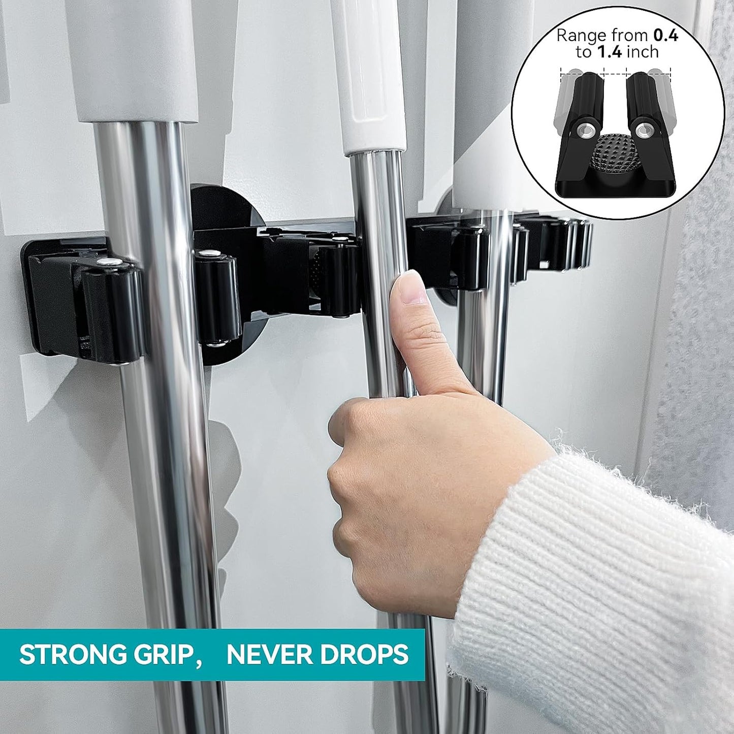 Magnetic Mop Broom Holder, Strong Non Slip Magnetic Broom Mop Hanger, Heavy Duty Magnetic Hooks for Hanging Shovel Rake Tools, Wall Mounted Utility Storage Magnet Rack 4 Rack