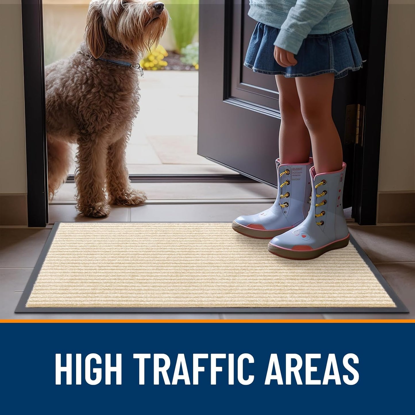 OLANLY Front Door Mat Indoor Outdoor Entrance, 2-Pack 29.5 x 17 Inch, Waterproof Heavy Duty Doormat, Fade Resistant, Low Profile, Easy Clean Patio Porch Welcome Floor Mats for Entry, Grey