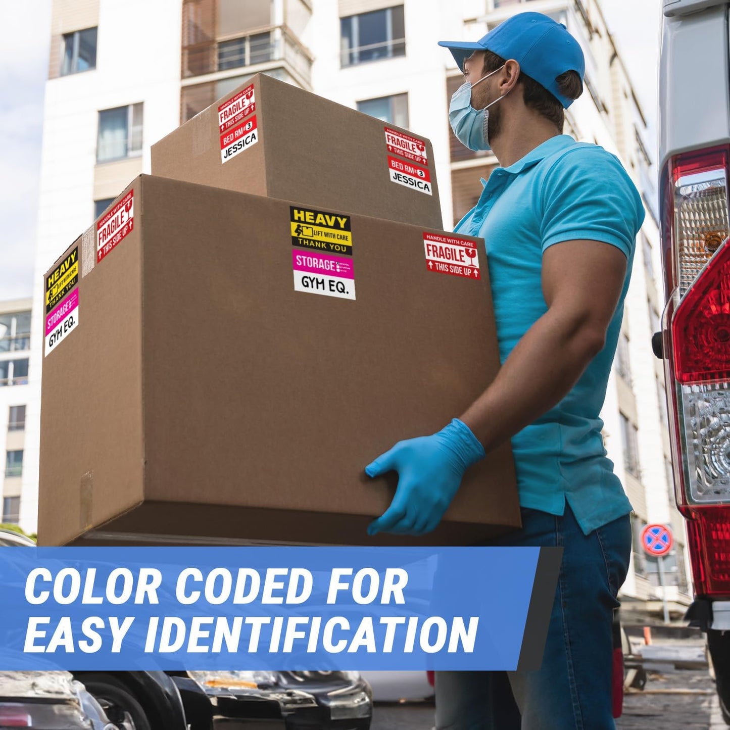 Home Moving Labels (3 x 2 inch, 10 Designs - 300 Labels) for 1-2 Bedroom, Color Coded Moving Stickers w/Writable Note Area, Fragile, Heavy & Extra Blank Stickers