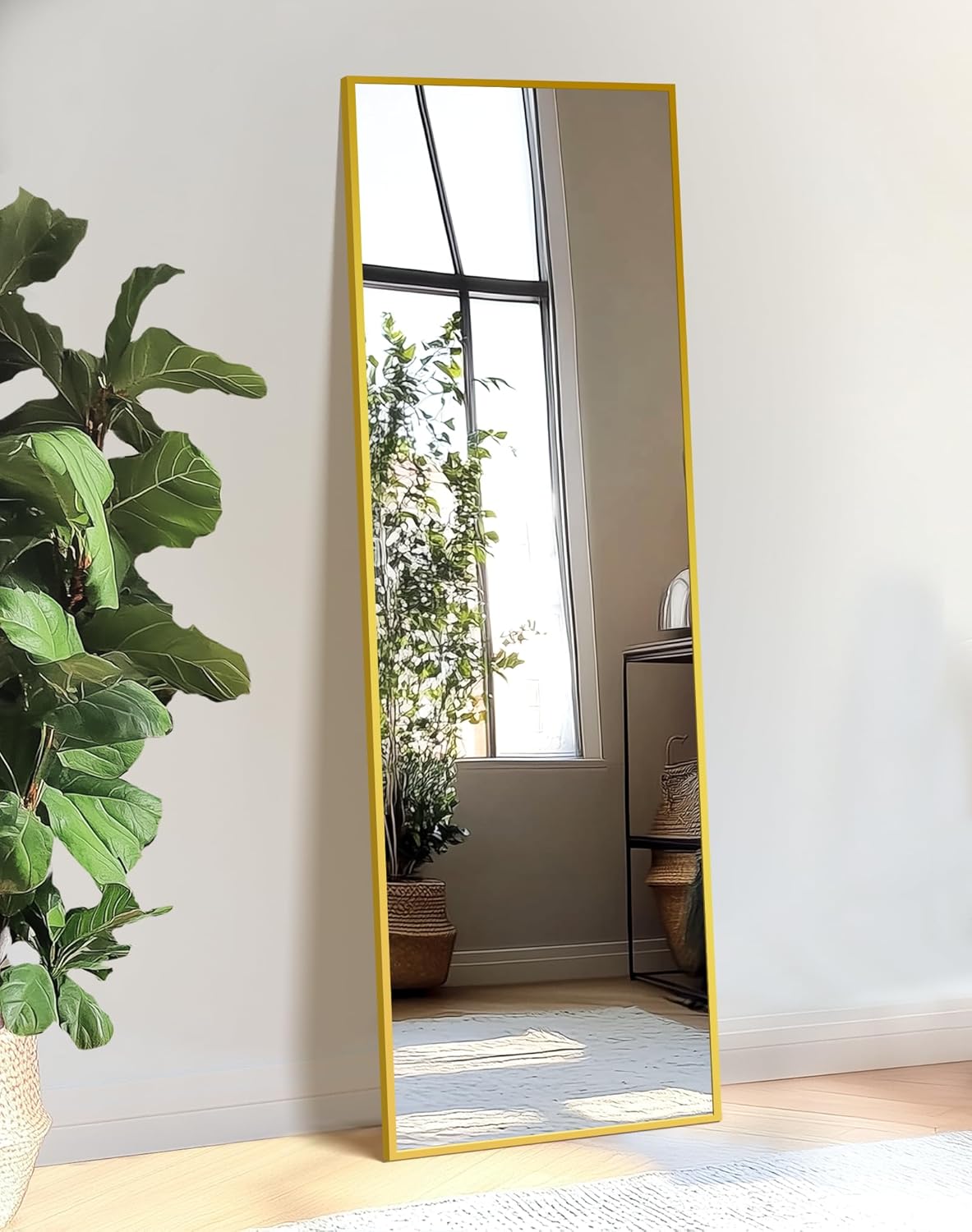 TRAHOME Full Length Floor Mirror 56"x15", Standing Mirror with Aluminum Frame, Large Body Mirror for Bedroom, Living Room and Bathroom, Black