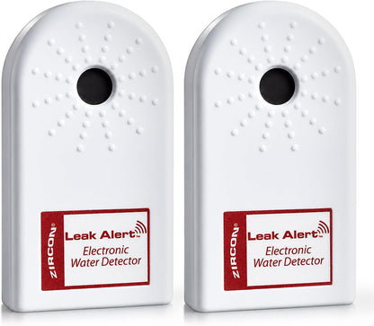 Zircon Leak Alert Water Leak Detector & Flood Sensor Alarm/Water Leak Sensor with Dual Leak Alarms 90Db Audio/Battery Powered (2 Pack) Batteries Not Included (72311) White