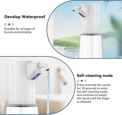Automatic Soap Dispenser Touchless, Rechargeable 15oz/400ML Large Capacity Four-Level Adjustable Dispenser Volume Suitable for Bathroom and Kitchen (White)