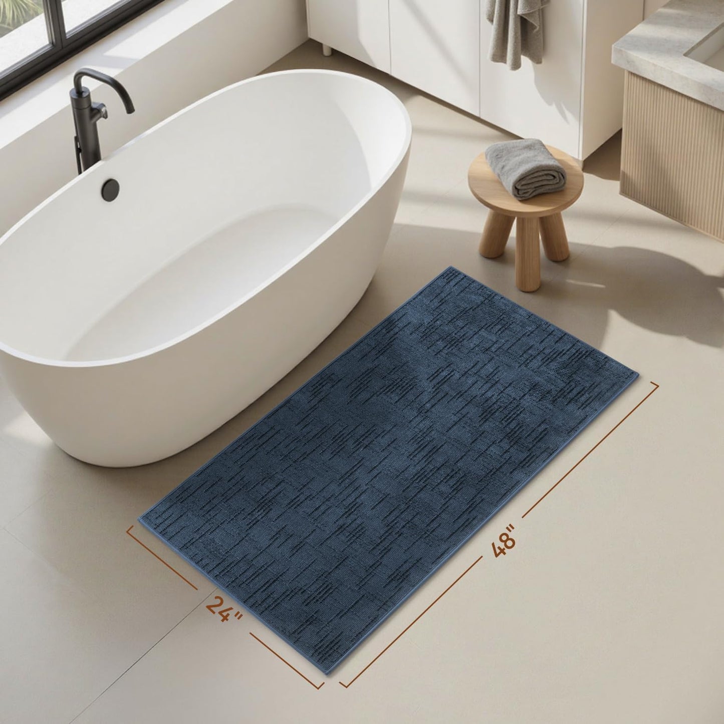 AMOAMI Bath Mat Non Slip Super Absorbent Quick Dry Bath Mats for Bathroom Floor Rubber Backing Washable Bathroom Rugs Modern Woven Jacquard Mat, Beside Tub Bath Rugs, 17" x 24", LightGrey