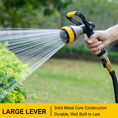 FANHAO Heavy Duty Fireman's Hose Nozzle, Metal Water Nozzle with 8 Spray Patterns, High Pressure Garden Hose Sprayer with Lever Control and Non-Slip Grip to Water Plants & Lawns, Wash Cars & Clean